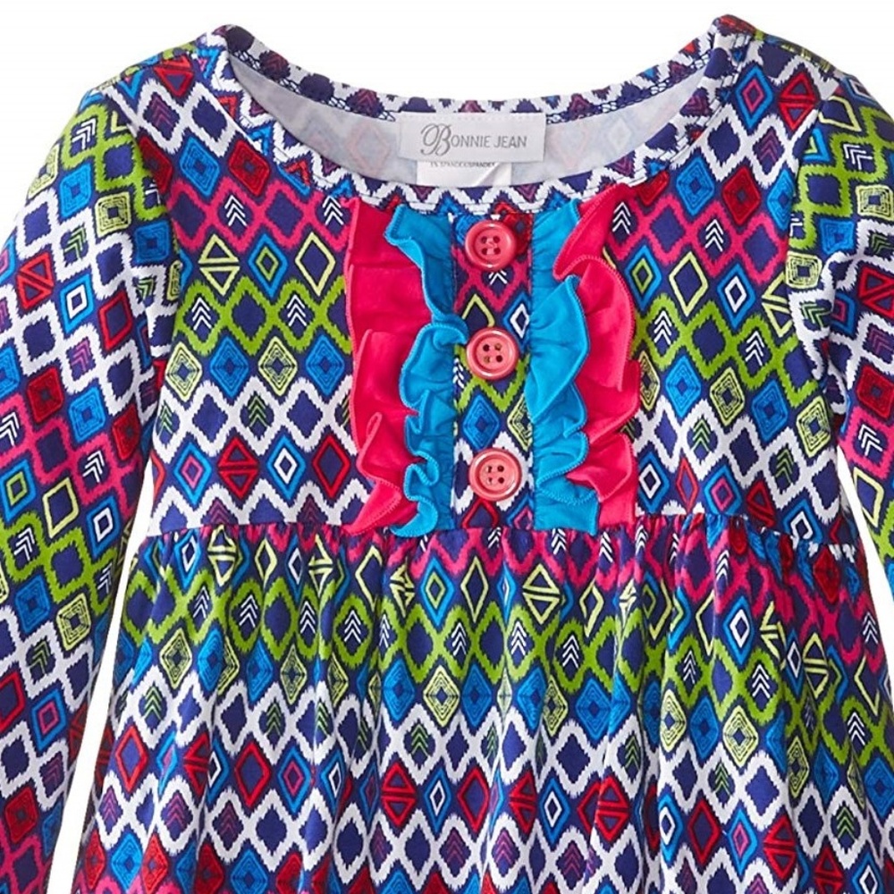 Bonnie Jean Tribal Print Long Sleeve Knit Dress 3T - Picture 3 of 6
